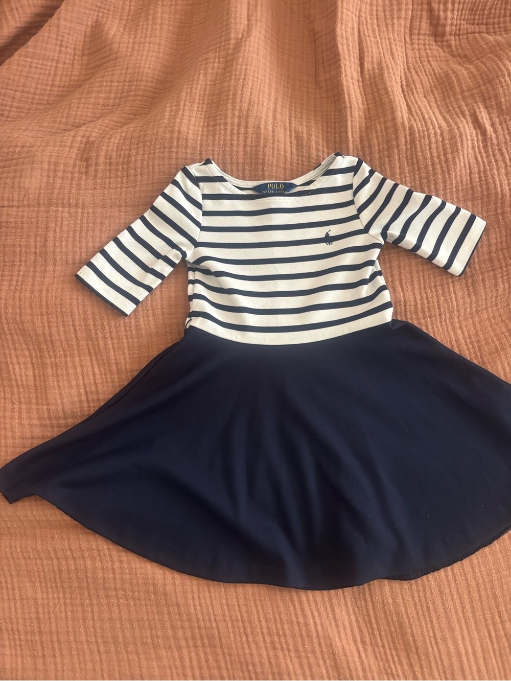 Polo by Ralph Lauren Navy & White Striped Knit Top Skater Dress